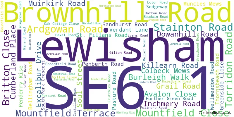 A word cloud for the SE6 1 postcode